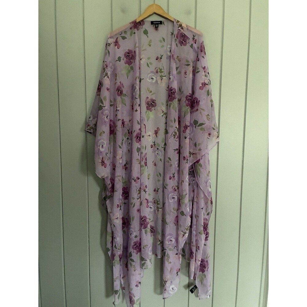 Torrid Light Weight Chiffon Ruana One Size Lilac Purple Longline Sheer